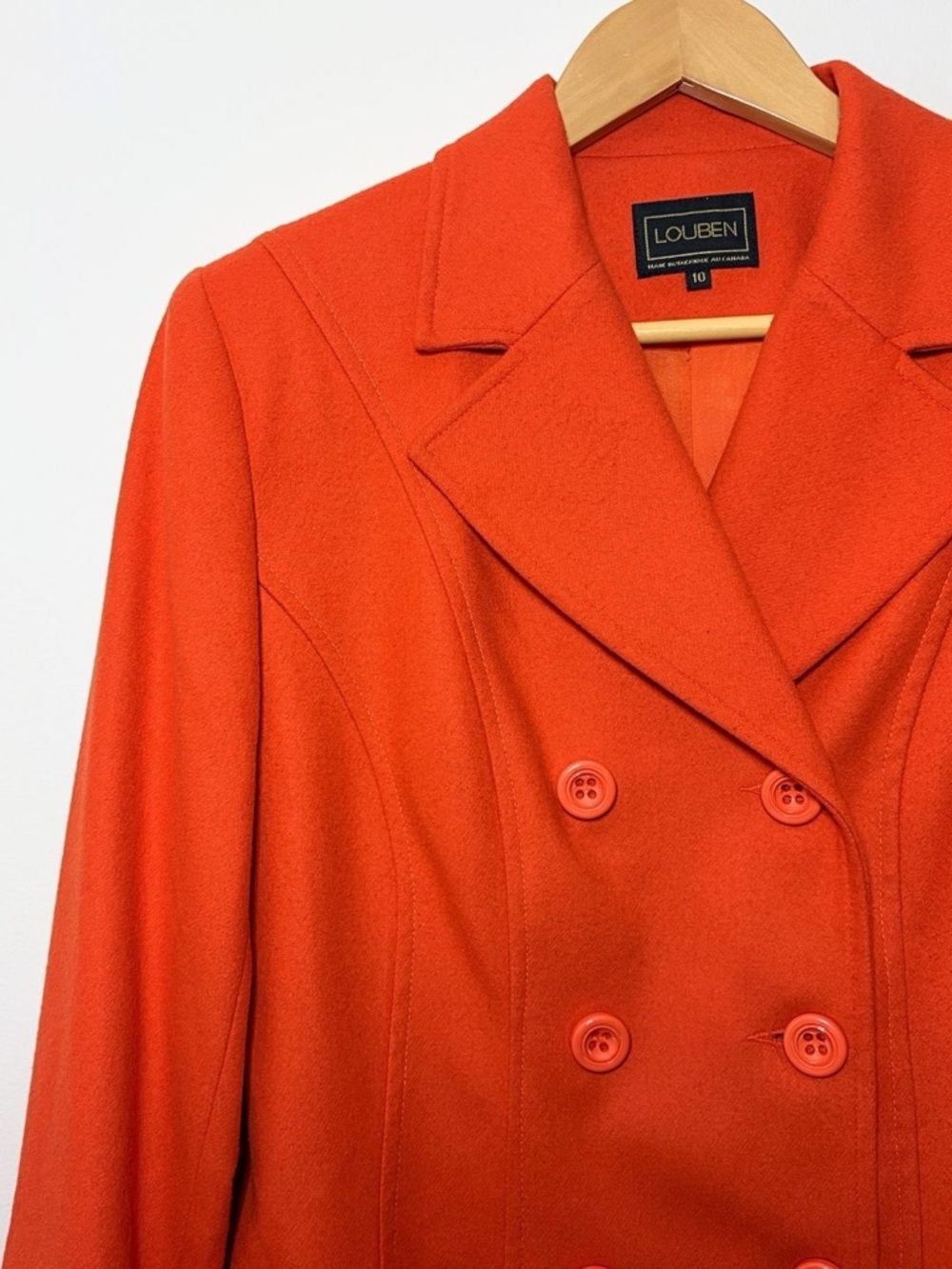 Lambswool Vintage Statement Coat. Louben Double Breasted Orange Jacket Size 10 - Picture 7 of 13